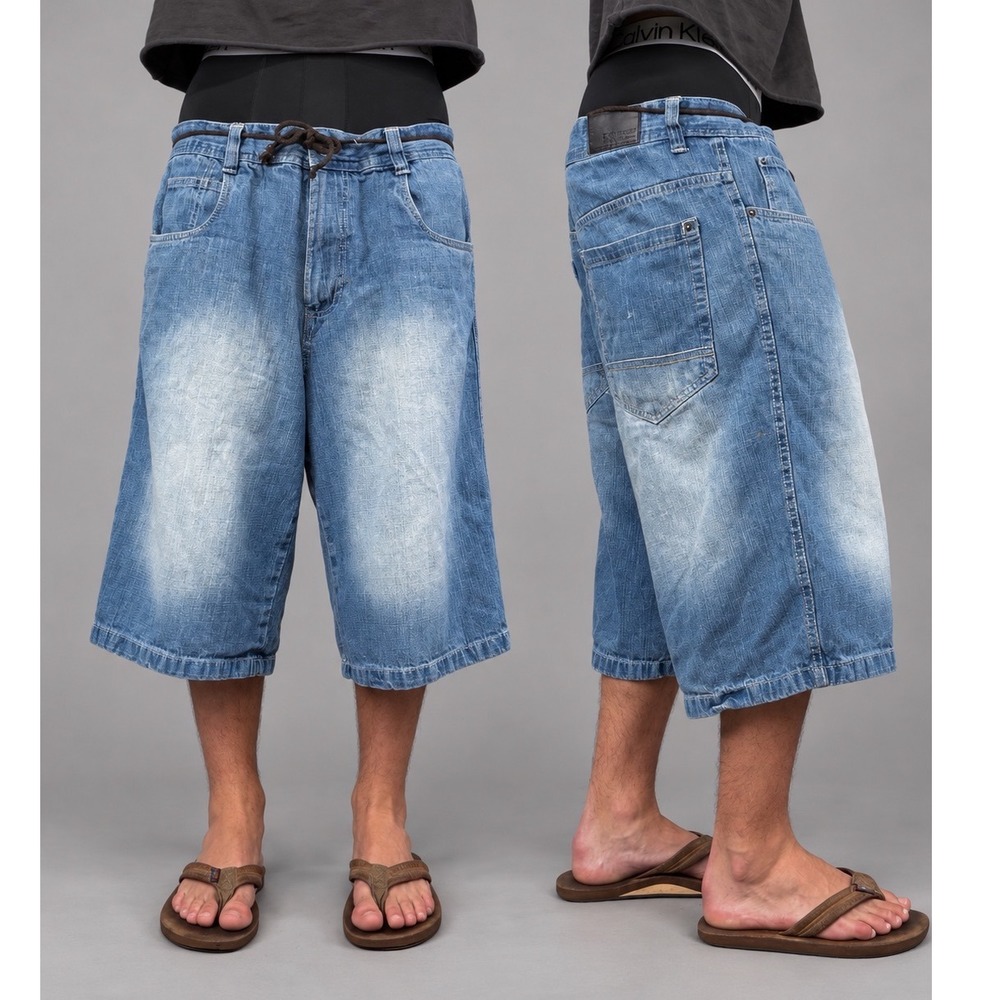Southpole Vintage Y2K Relaxed Baggy Denim Jorts Blue Shorts Mens 34